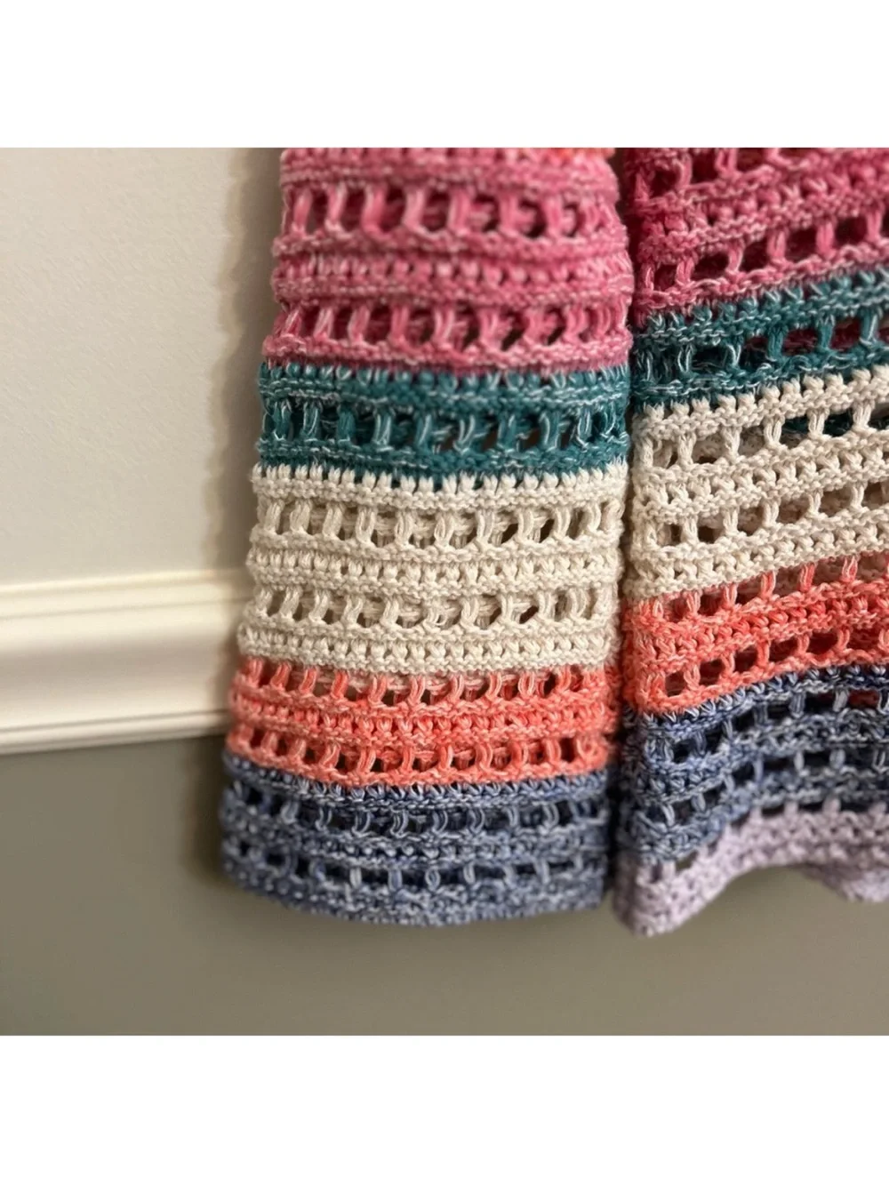 GAP Multi Color Long Bell Sleeve Crochet Pullover Cotton Colorful Sweater Small